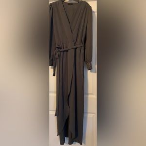 Fraiche by J Long Sleeve Faux Wrap Maxi Dress Size Large In Grey Made In USA